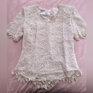 Vintage White Beaded Lace Top